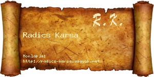 Radics Karsa névjegykártya